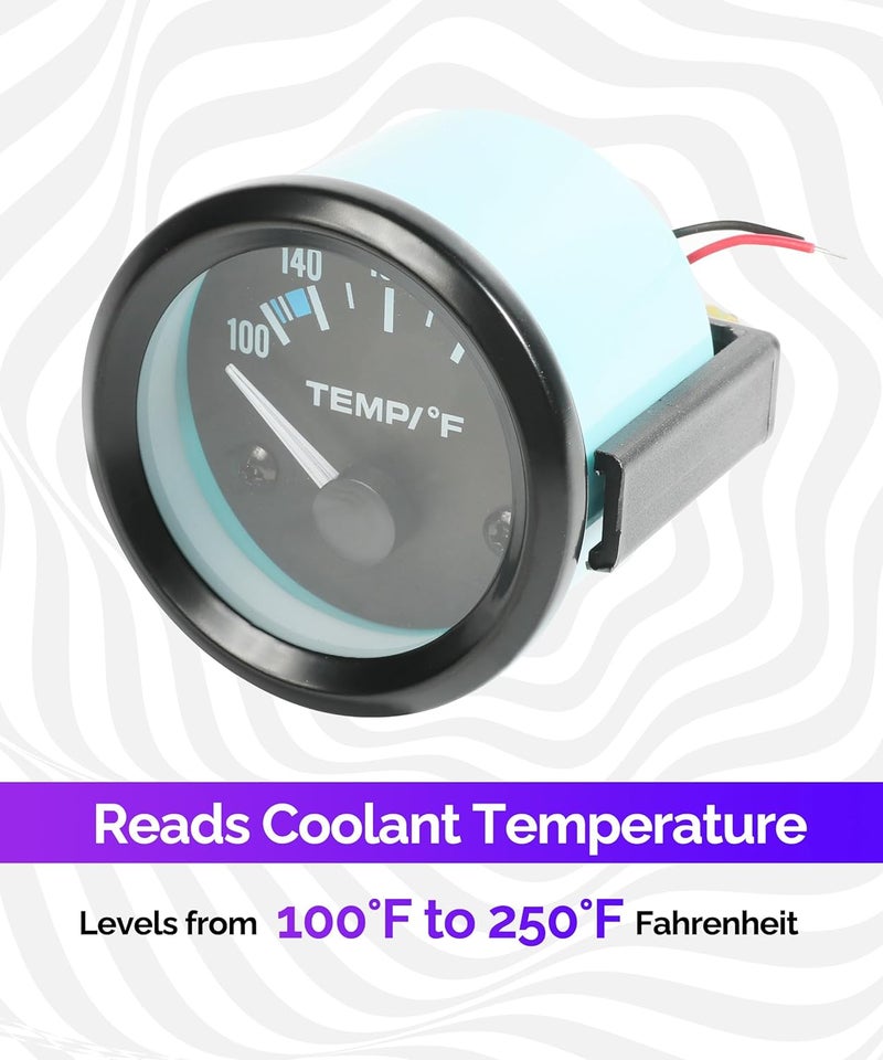 RACOONA 2" 52mm Water Temp Gauge,100-250℉ Water Temperature Gauge,Car Accessories Car Water Temp Gauge Meter with LED Backlight,Water Temp Thermometer Meter Kit for Car Truck Vehicle Automotive Boat - Image 2